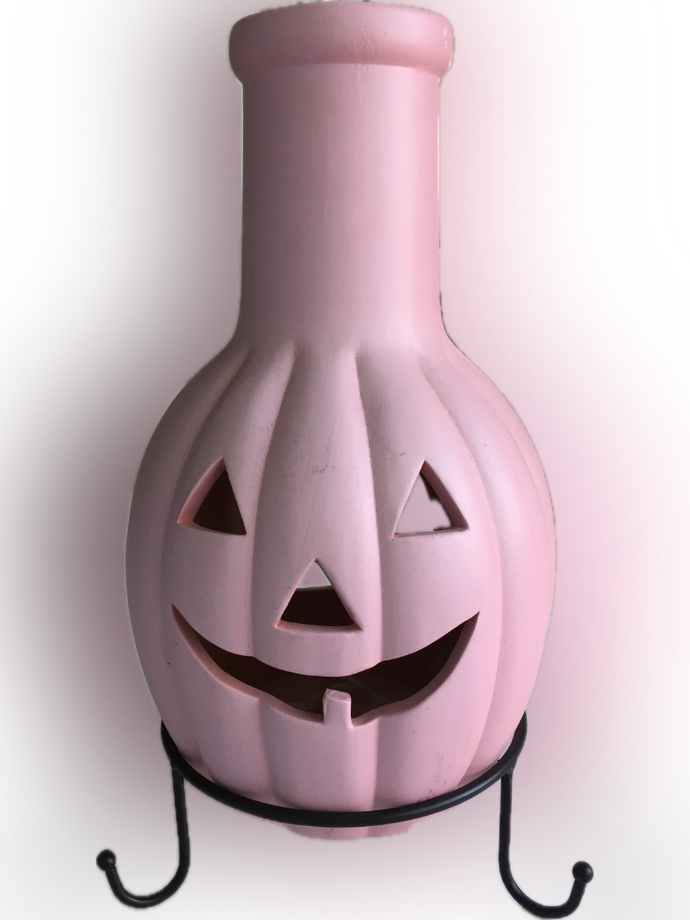 Chiminea Terra cotta pumpkin votive candle 12” w/ metal stand box Halloween 🎃